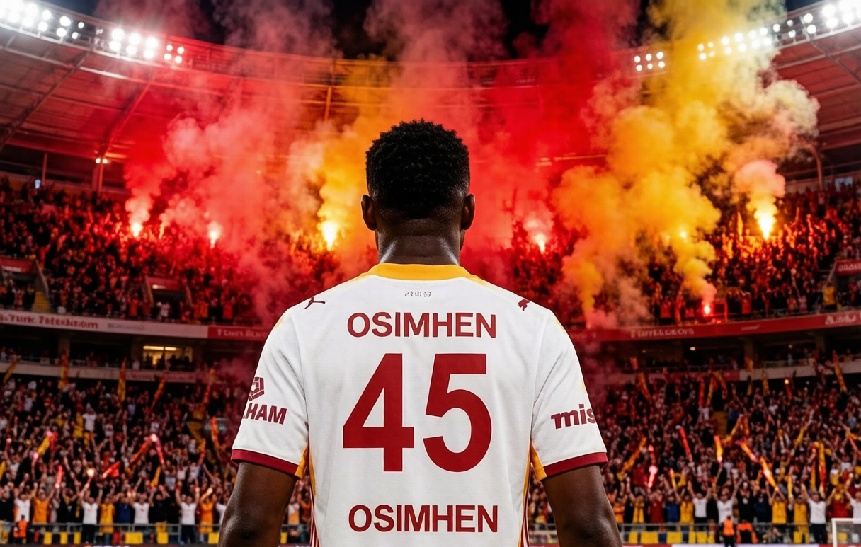 Victor Osimhen celebrating with his signature mask gesture