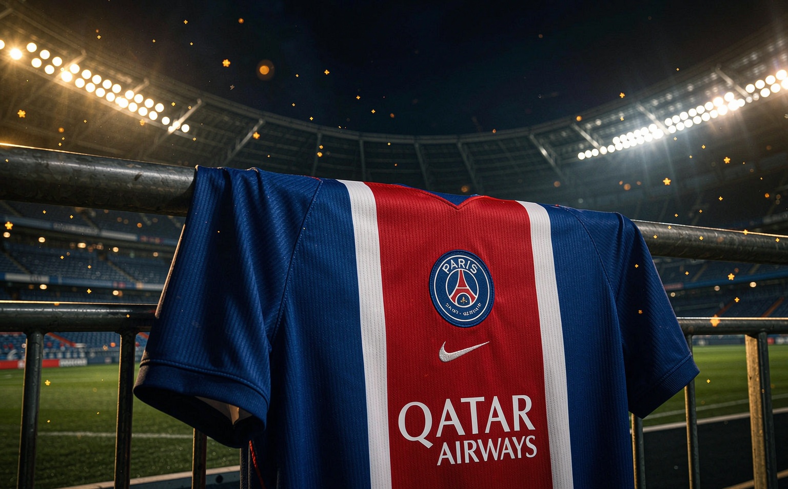 PSG 2026-27 home jersey with the Hechter red stripe inside Parc des Princes