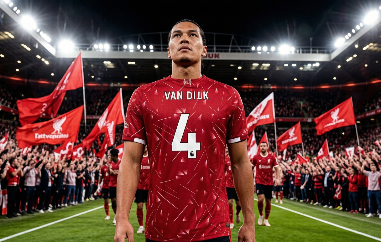 Virgil van Dijk in Liverpool red at Anfield