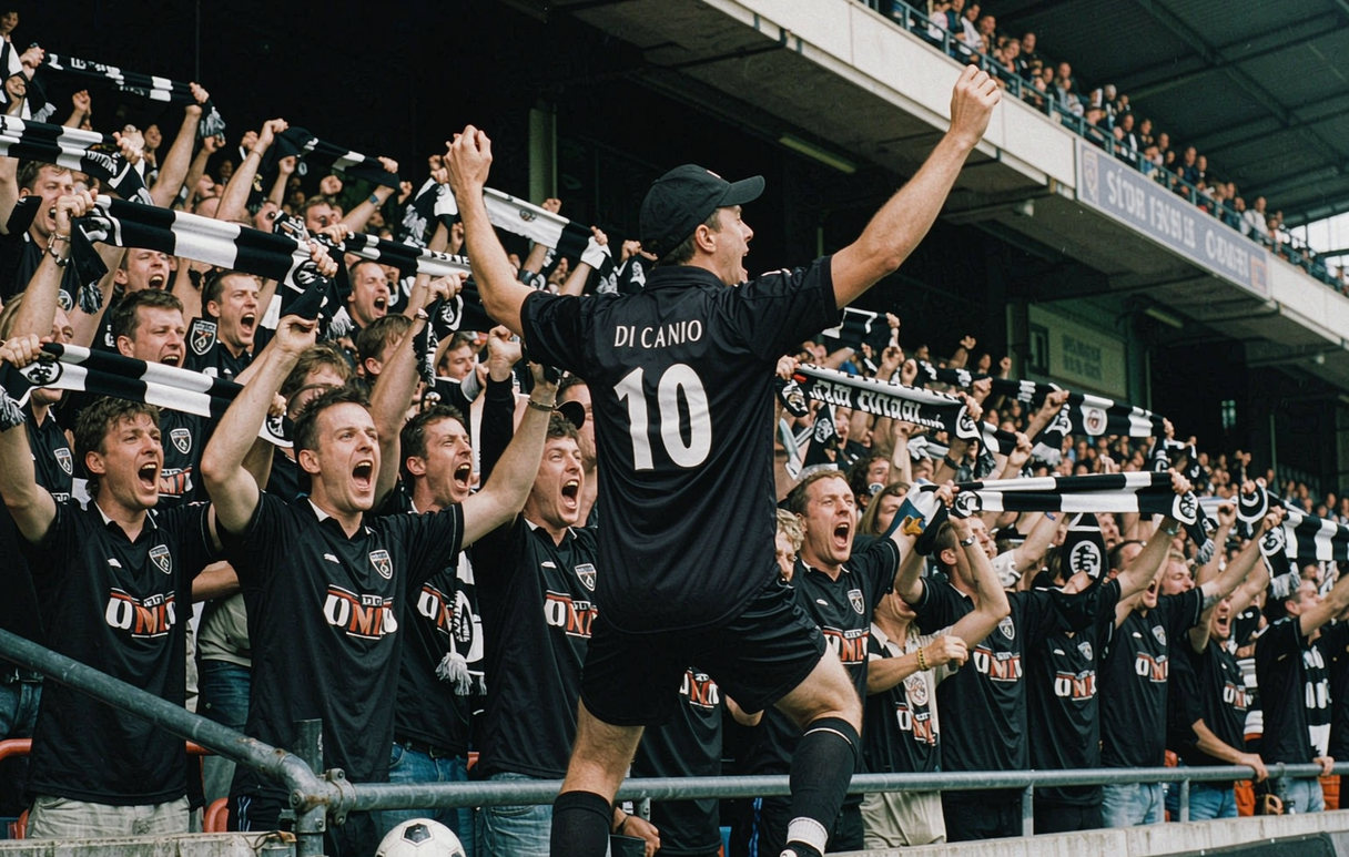 Retro West Ham shirt with Di Canio 10 print worn by a supporter on a London matchday