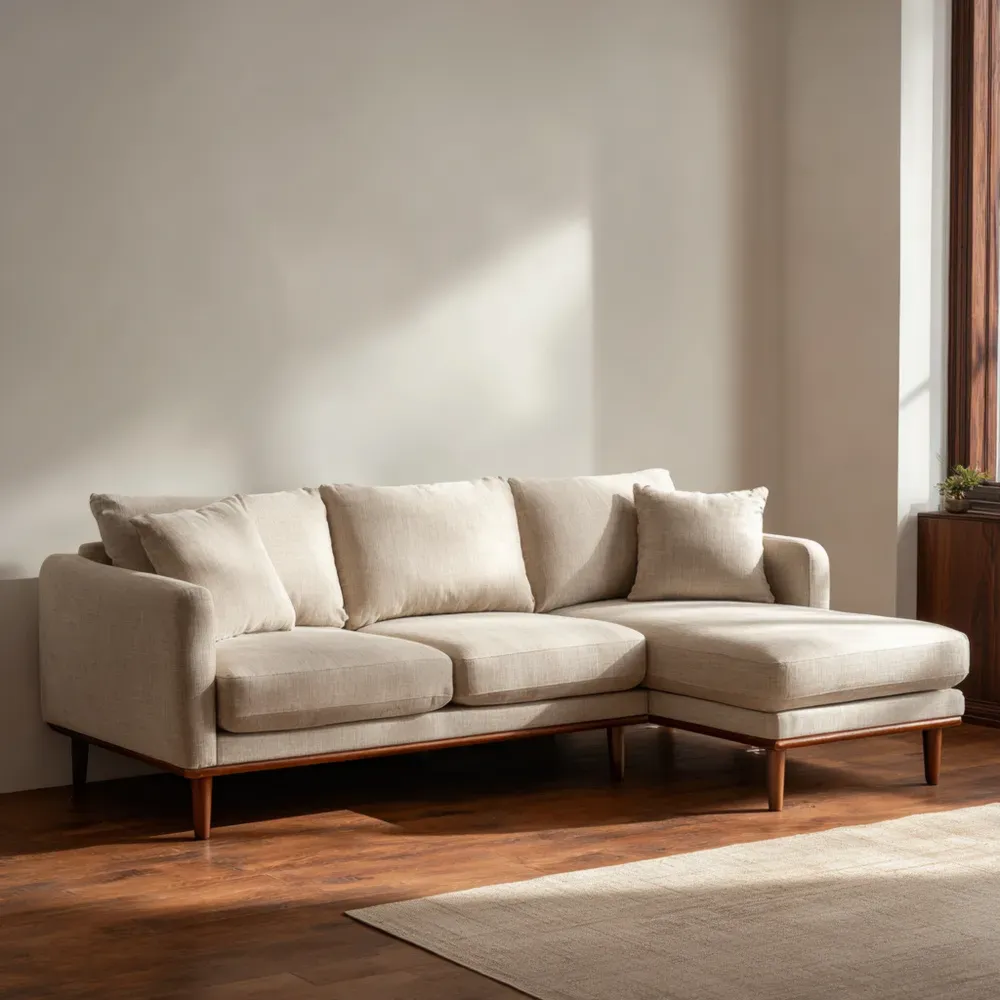 Sofá Seccional Tapizado en Tela 260x160x85 cm – Beige – Estilo Contemporáneo