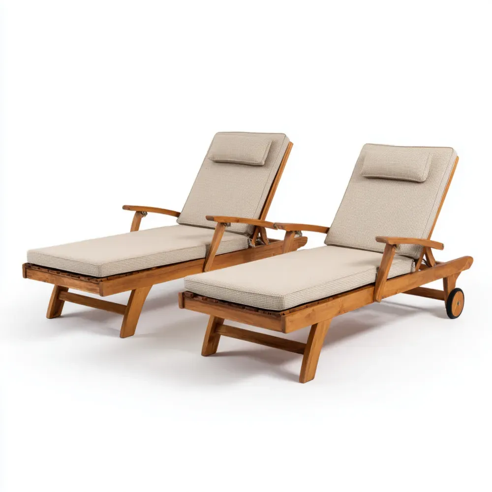 Tumbonas de Jardín Madera de Acacia 200x65x35 cm - Beige - Ajustable