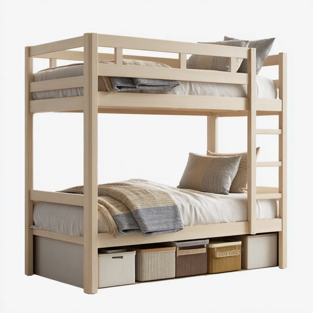 Litera de Madera 198x98x160 cm - Color Natural y Espacio de Almacenamiento