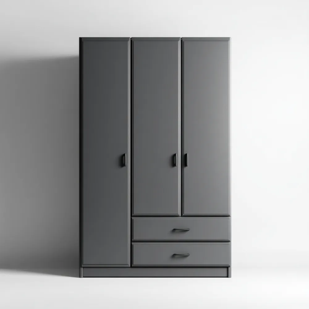 Armario de Madera 3 Puertas con 2 Cajones 120x50x200 cm – Gris Antracita – Diseño Moderno