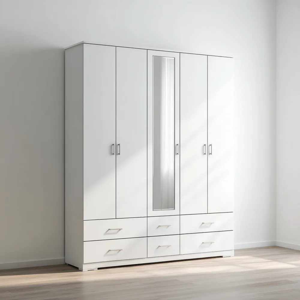 Armario de Madera con Espejo 200x220x60 cm - Blanco - Diseño Moderno