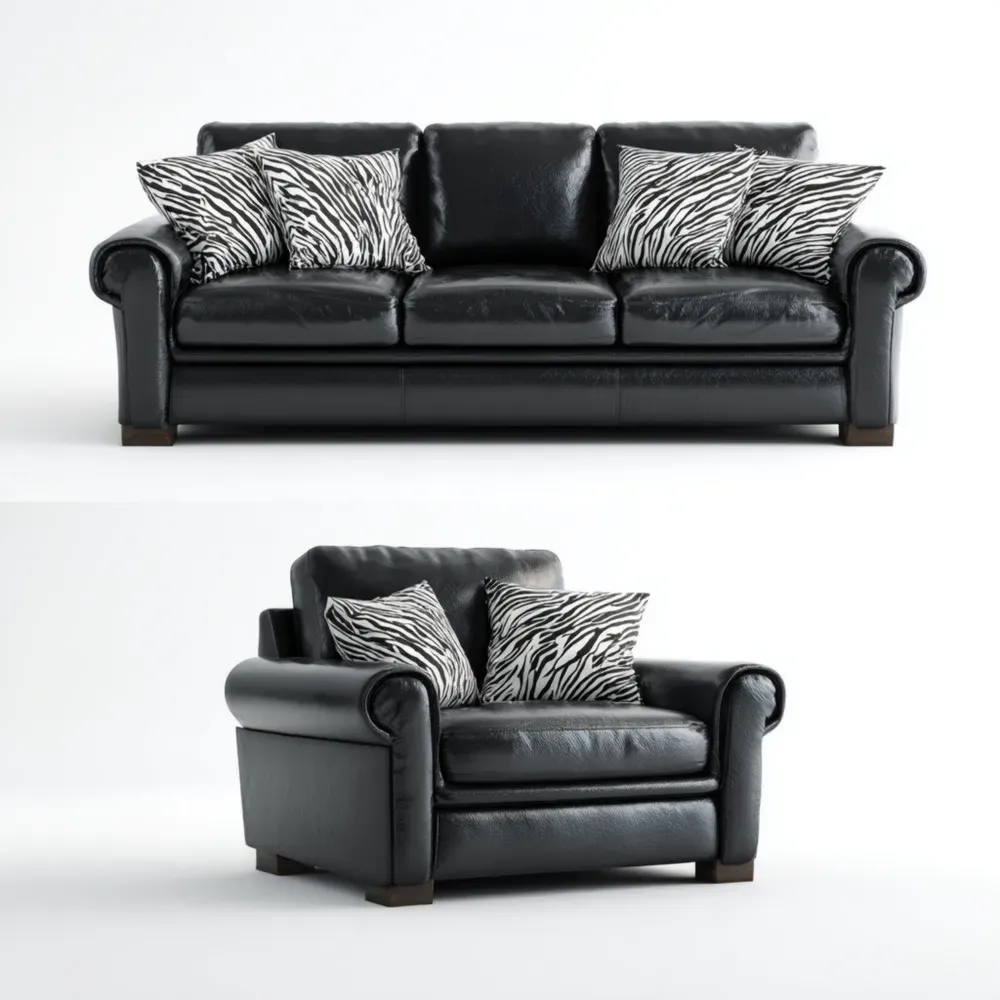 Conjunto de Sofás de Cuero 200x90x85 cm – Negro – Diseño Clásico