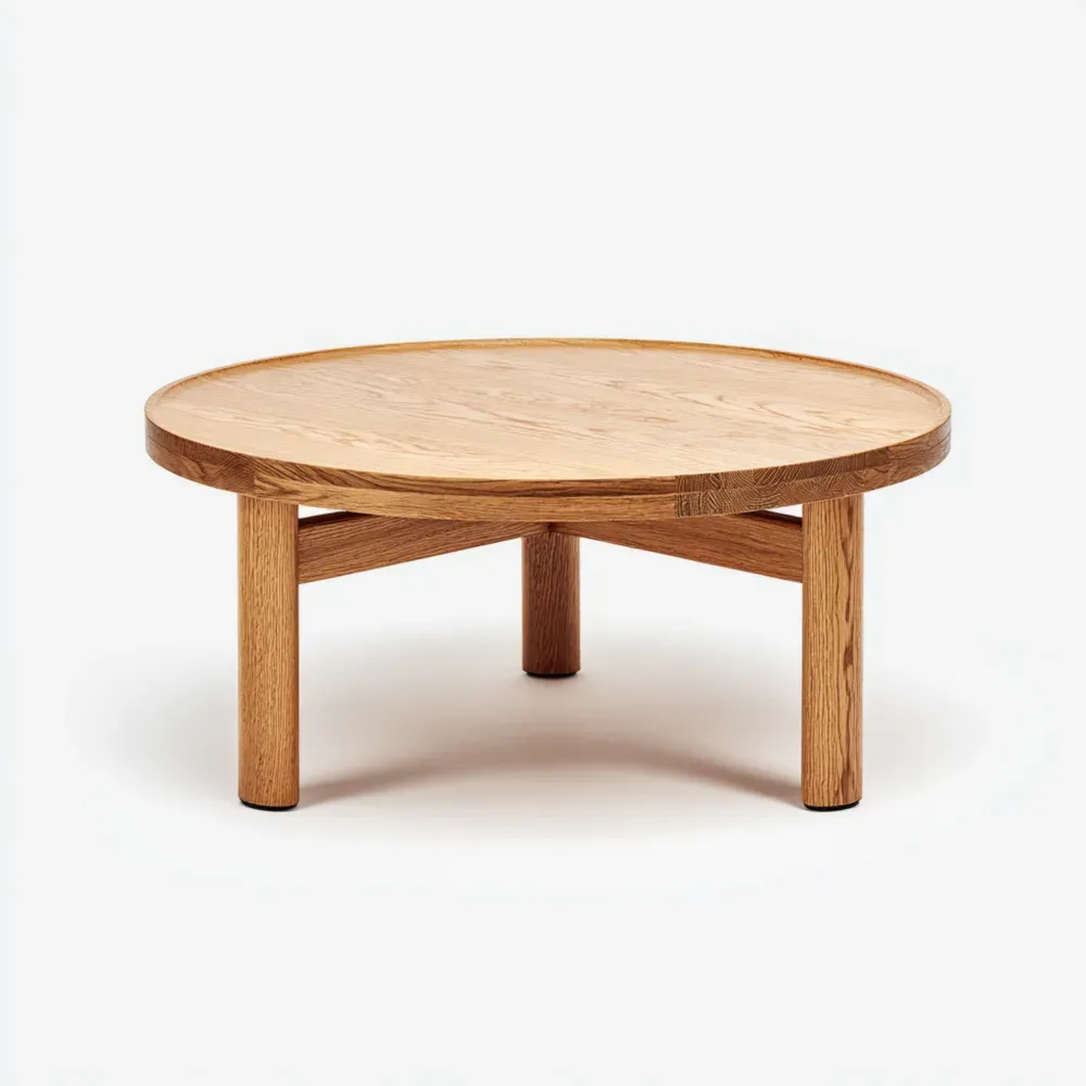 Mesa de centro redonda Madera maciza 90x90x35 cm - Natural - Estilo moderno