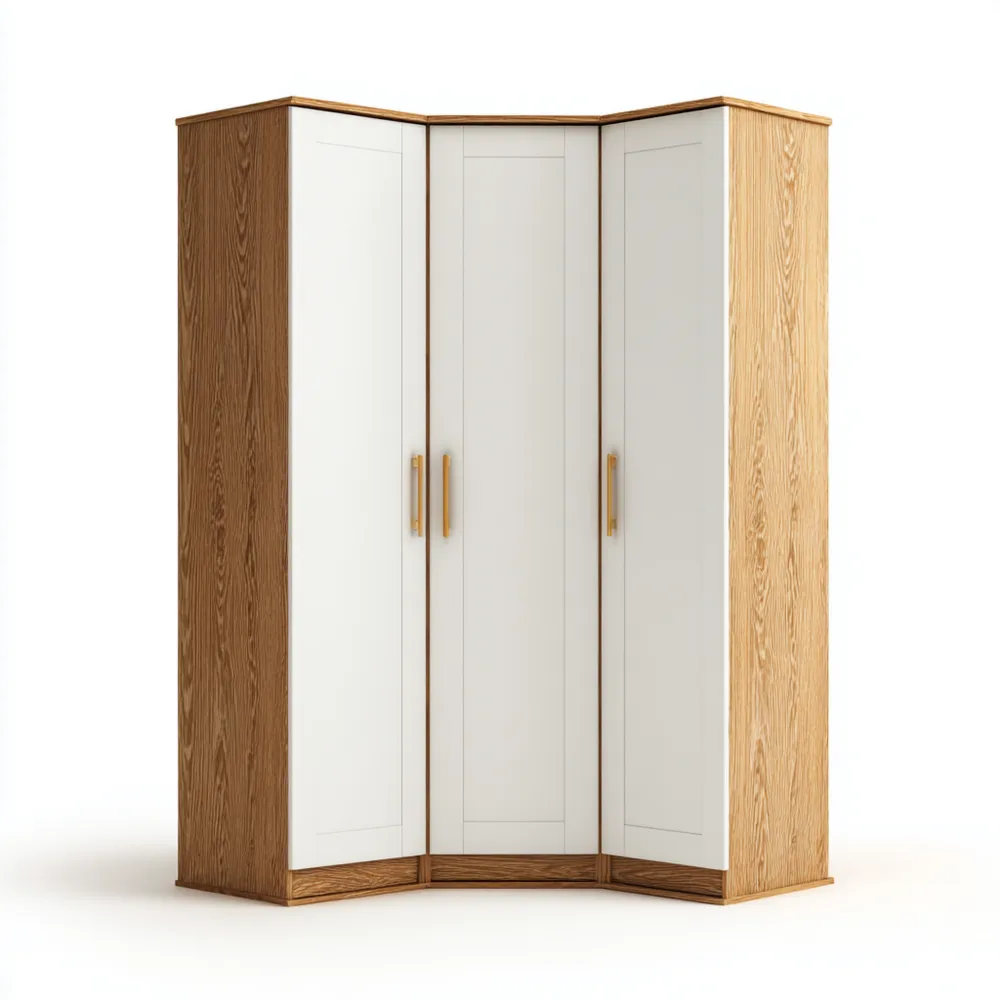 Armario de esquina 145x200x45 cm - Madera Blanco y Roble - Diseño Funcional