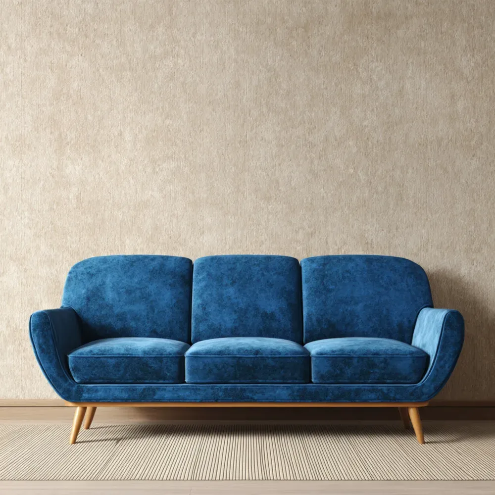 Sofá de Tres Plazas Tapizado de Tela Azul 200x80x85 cm - Diseño Contemporáneo