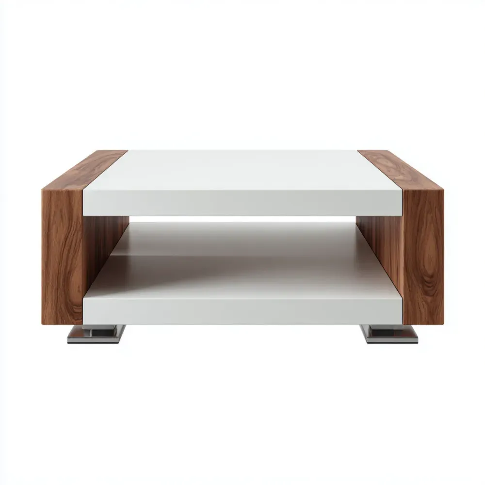 Mesa de Centro de Madera y Metal 110x60x40 cm – Blanco/Nogal – Diseño Moderno