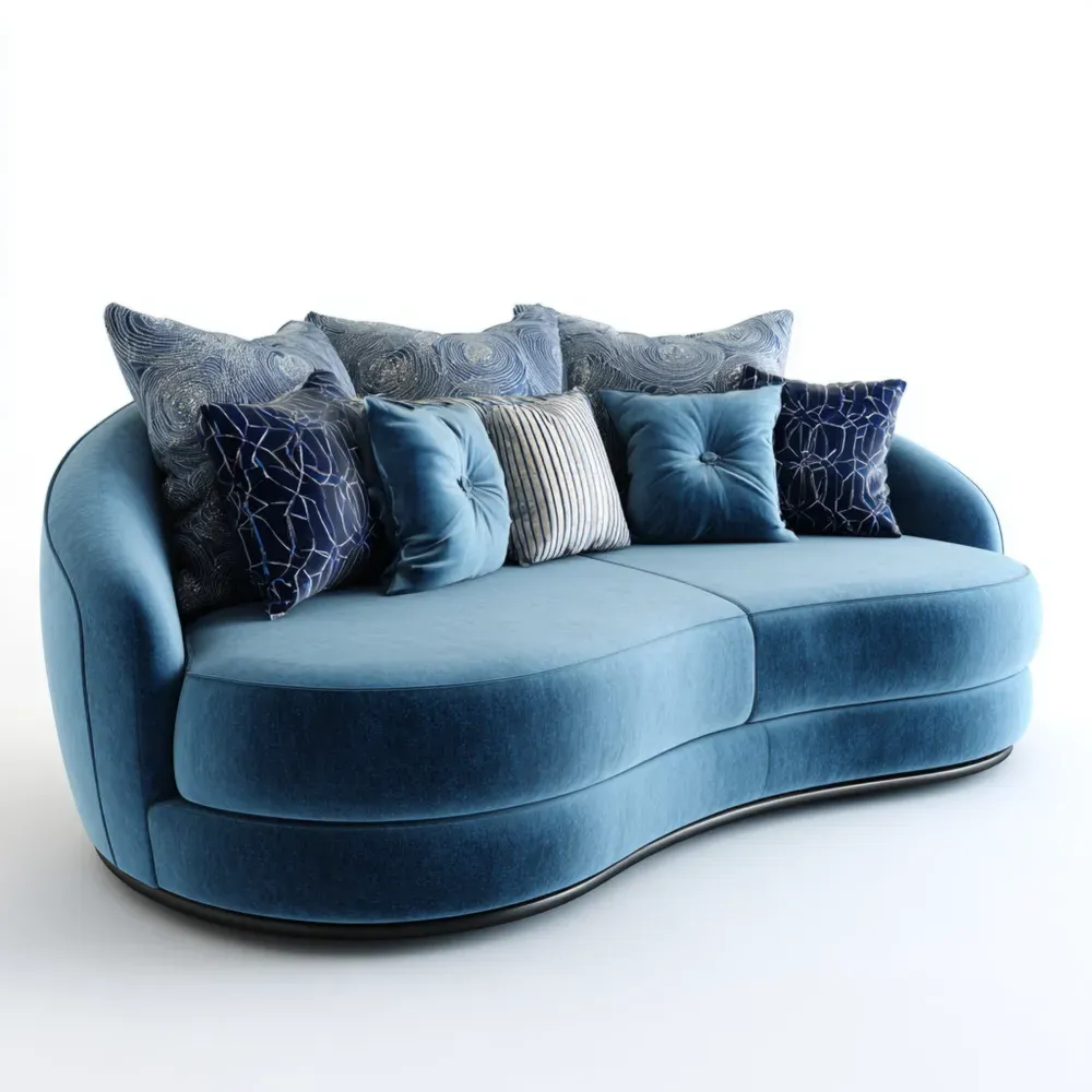 Sofá curvo tapizado terciopelo 200x95x95 cm – Azul – Diseño contemporáneo