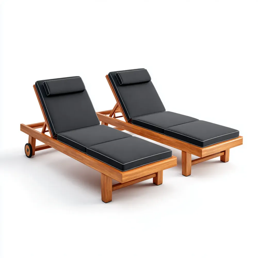 Tumbonas de Madera de Teca 200x65x35 cm con Cojines - Negro - Diseño Clásico