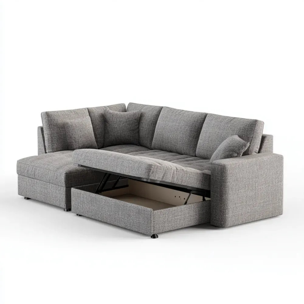 Sofá Esquinero Tela 240x160x90 cm - Gris Claro