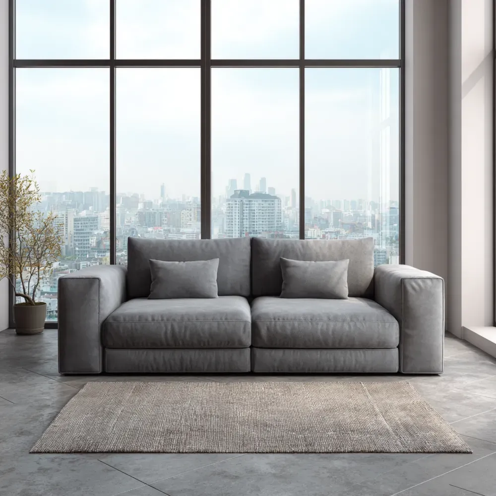 Sofá de 3 plazas Tapizado en Tela 200x90x80 cm - Gris Claro - Diseño Moderno