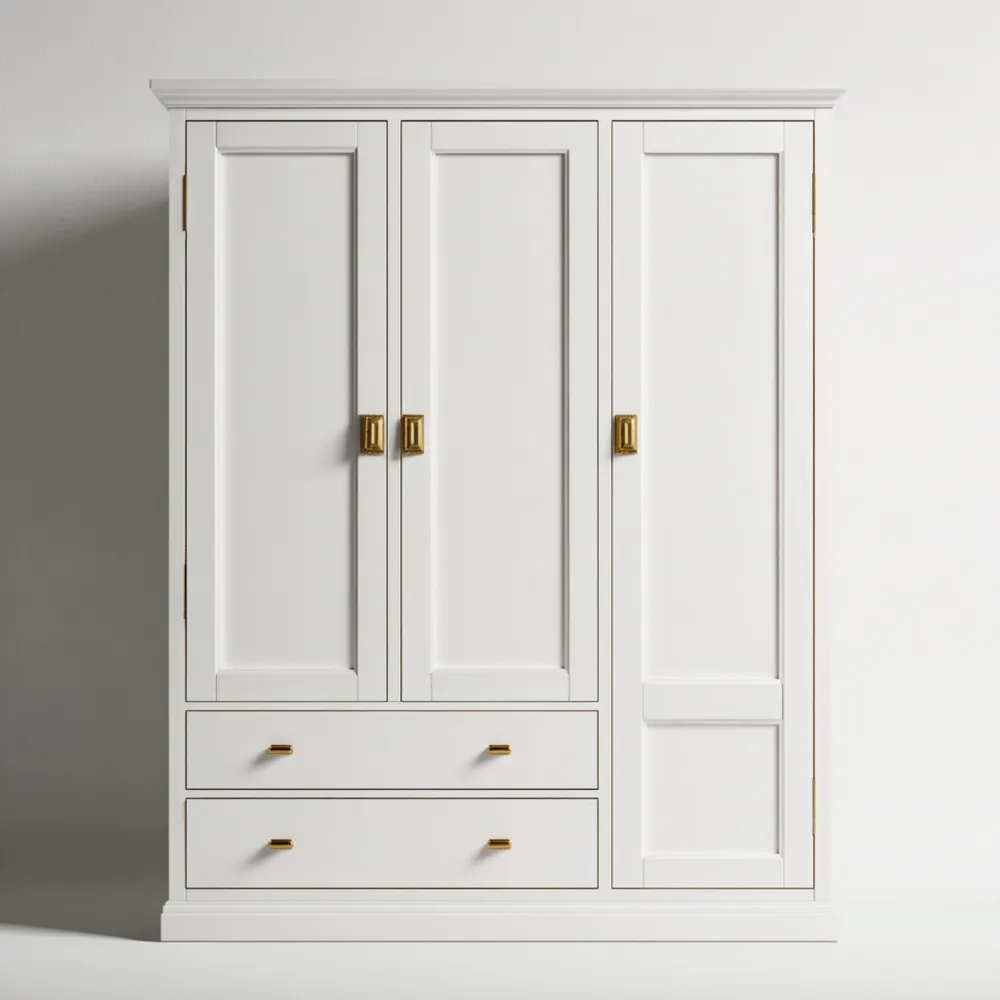 Armario de Madera 150x60x200 cm de 3 Puertas - Blanco - Diseño Clásico