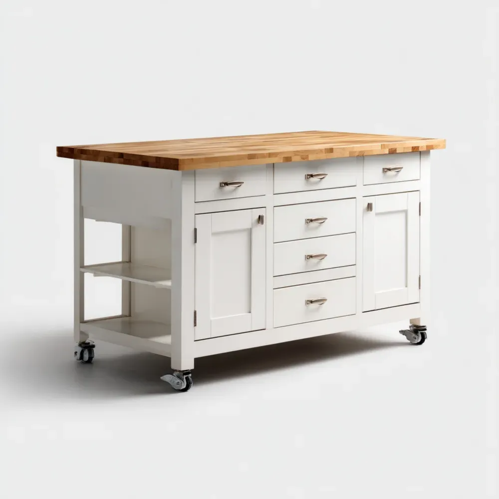 Carrito de Cocina de Madera 120x50x90 cm con Encimera de Madera - Blanco