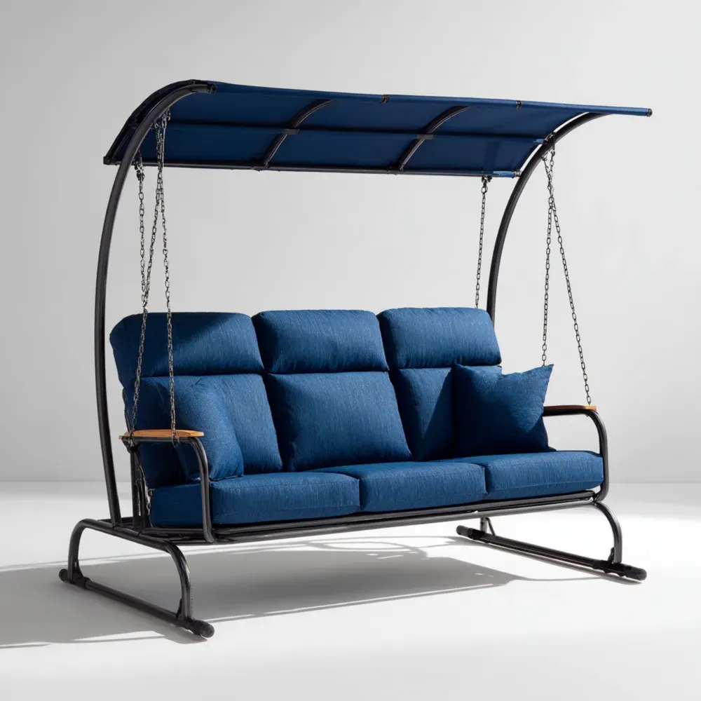 Columpio de Jardín Asiento de Tela 180x120x164 cm - Azul - Diseño Clásico