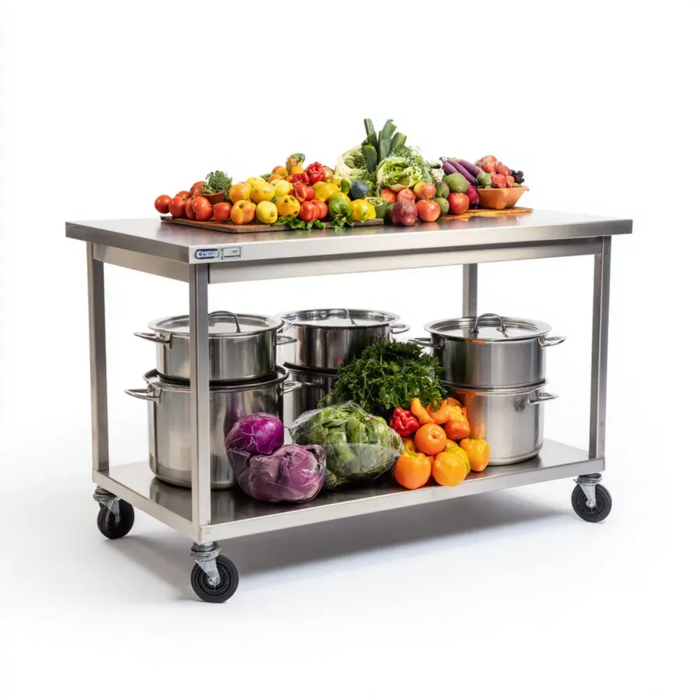 Carrito de Cocina Acero Inoxidable 120x60x90 cm - Superficie Lisa - Ruedas - Plata