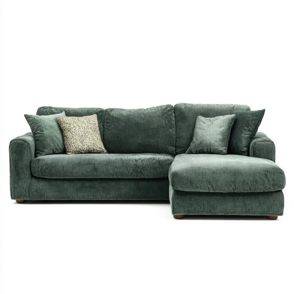 Sofá seccional tapizado en pana 250x90x160 cm – Verde Oscuro – Diseño moderno