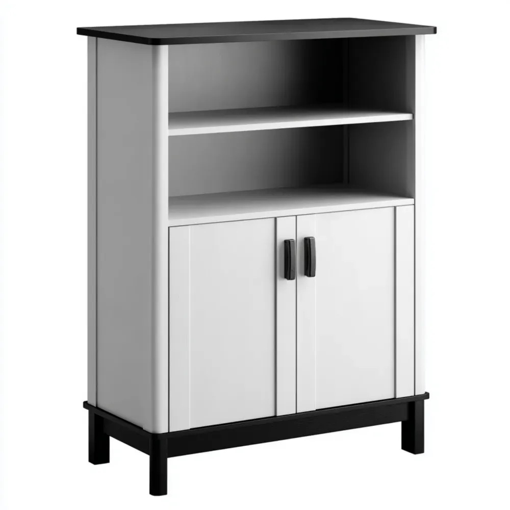 Armario de Cocina con Puertas y Estantes Madera 80x40x120 cm – Blanco/Negro – Diseño Moderno