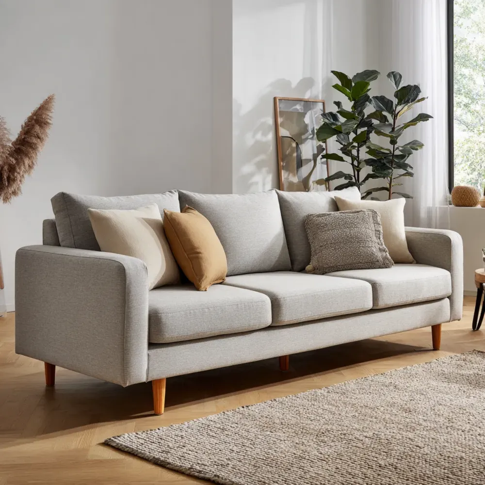 Sofá de tela 200x85x90 cm - Gris Claro - Diseño Contemporáneo