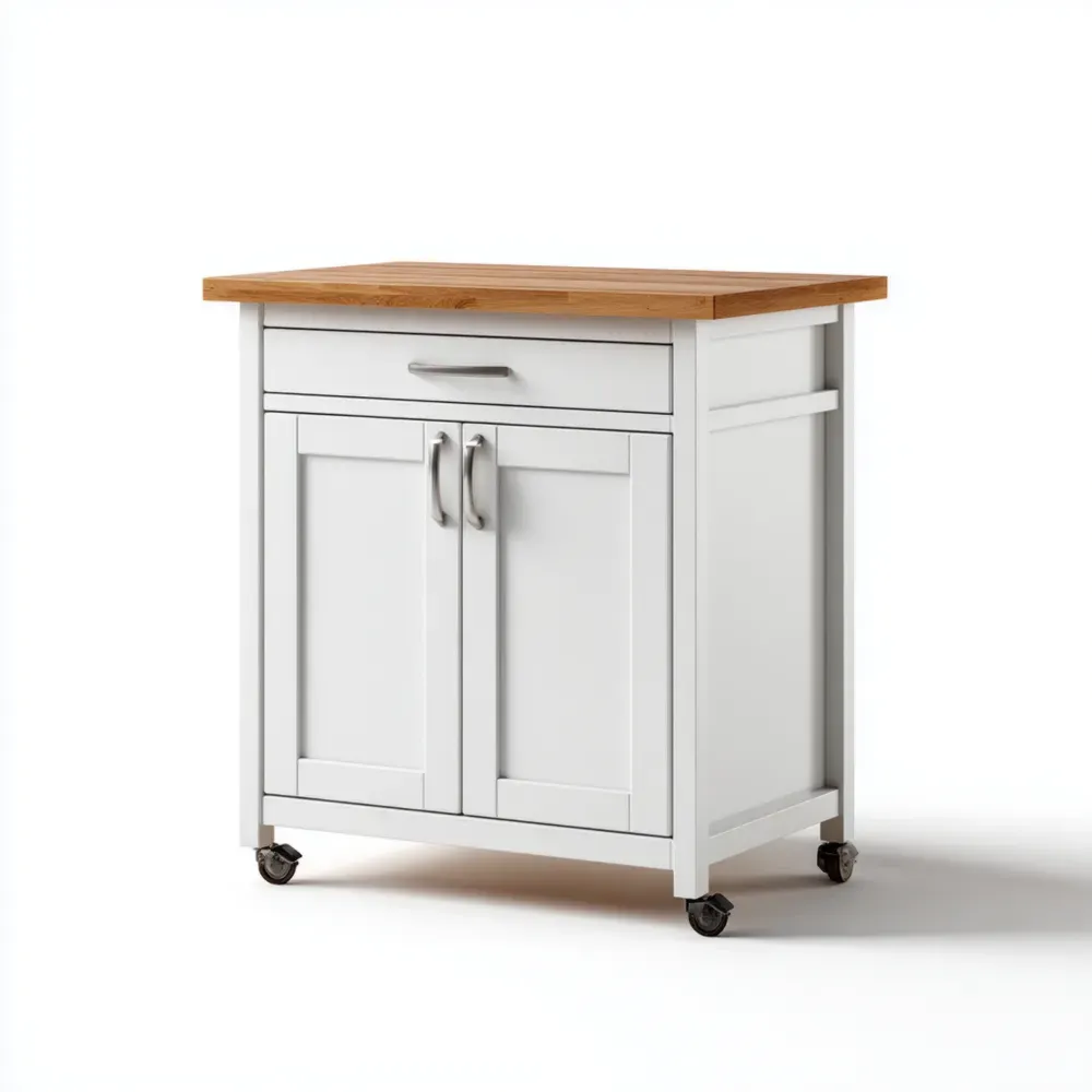 Carro de Cocina de Madera 85x60x45 cm – Blanco/Madera Natural