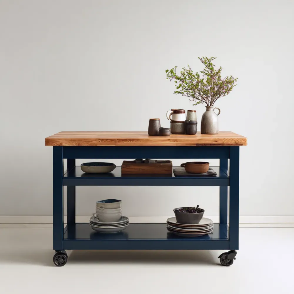 Carro de Cocina y Restaurante de Madera y Metal 120x60x90 cm - Azul Oscuro - Diseño Contemporáneo