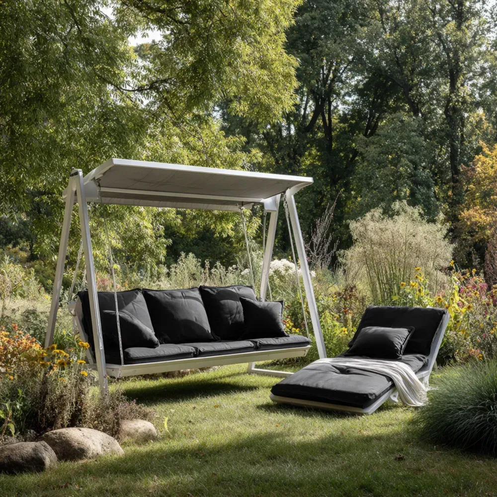 Silla Columpio de Jardín Metal 200x120x170 cm – Negro – Diseño Moderno