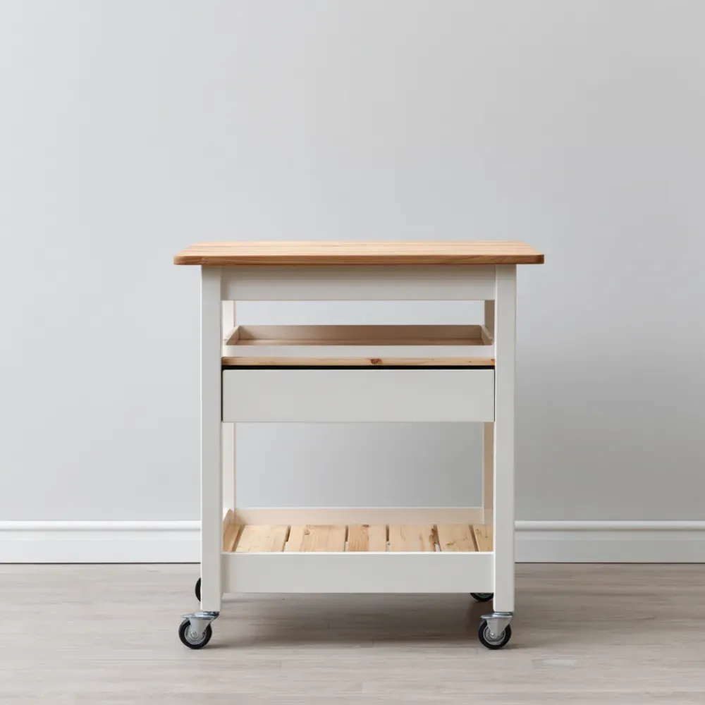 Carrito de cocina de Madera 80x50x90 cm - Blanco/Natural - Rústico