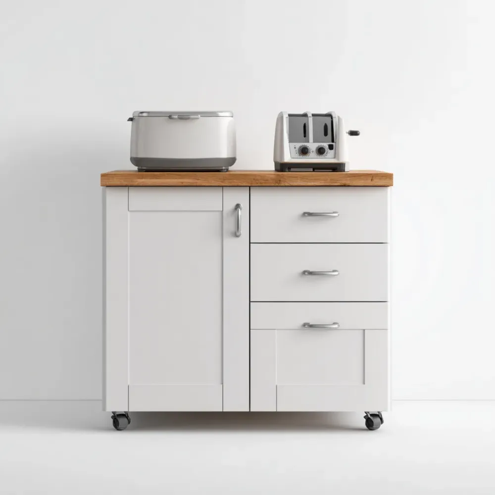 Carro de Cocina 80x40x85 cm - Blanco - Madera y Melamina Moderna