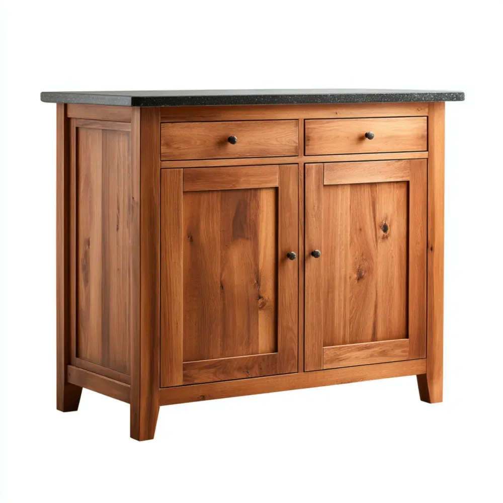 Mueble de Cocina de Madera de Roble 100x45x80 cm - Encimera Negra - Diseño Clásico