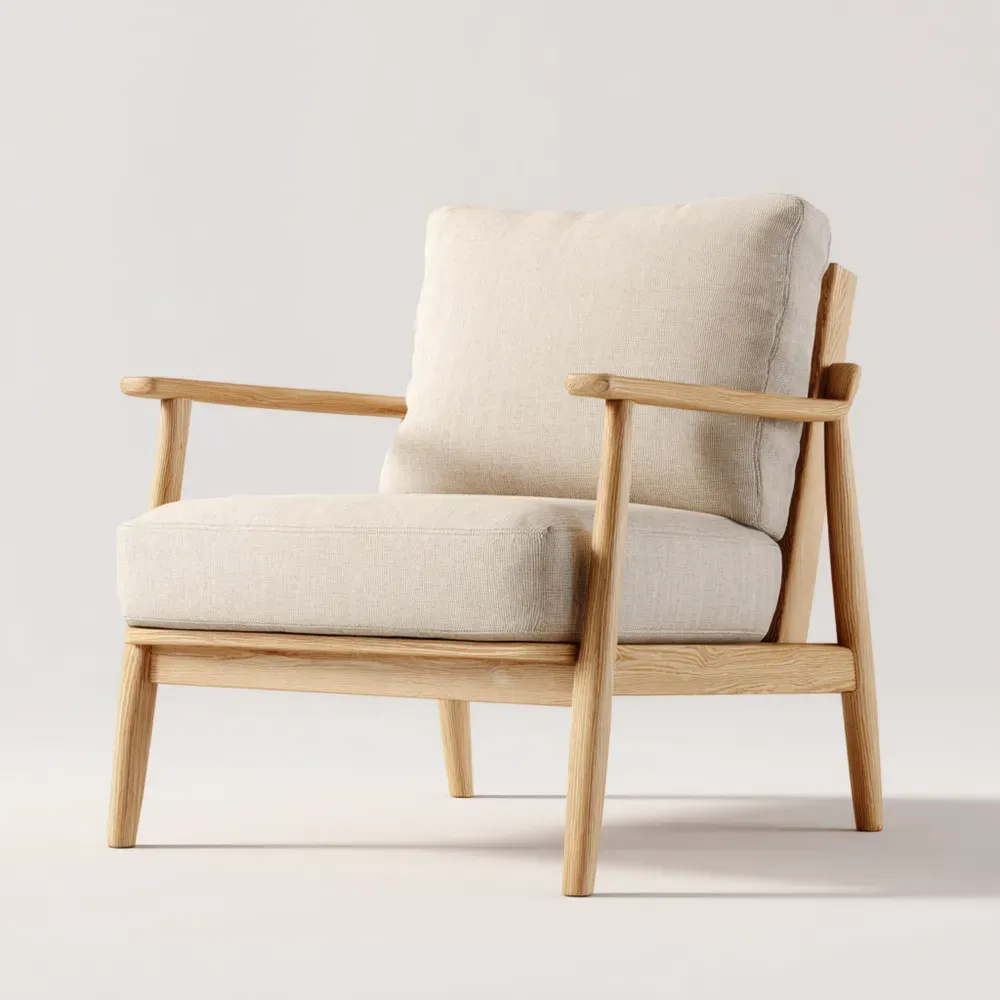 Sillón de madera tapizado en lino 70x80x75 cm – Beige – Diseño Escandinavo