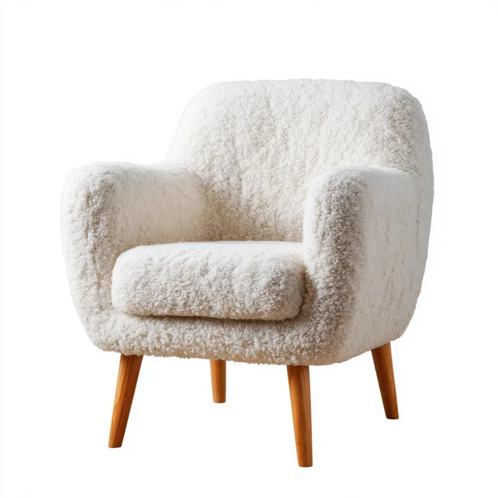 Sillón Tapizado en Tela de Lana 75x85x75 cm - Blanco - Diseño Escandinavo