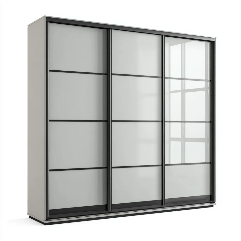 Armario de Puertas Correderas de Metal y Vidrio 240x60x220 cm - Gris