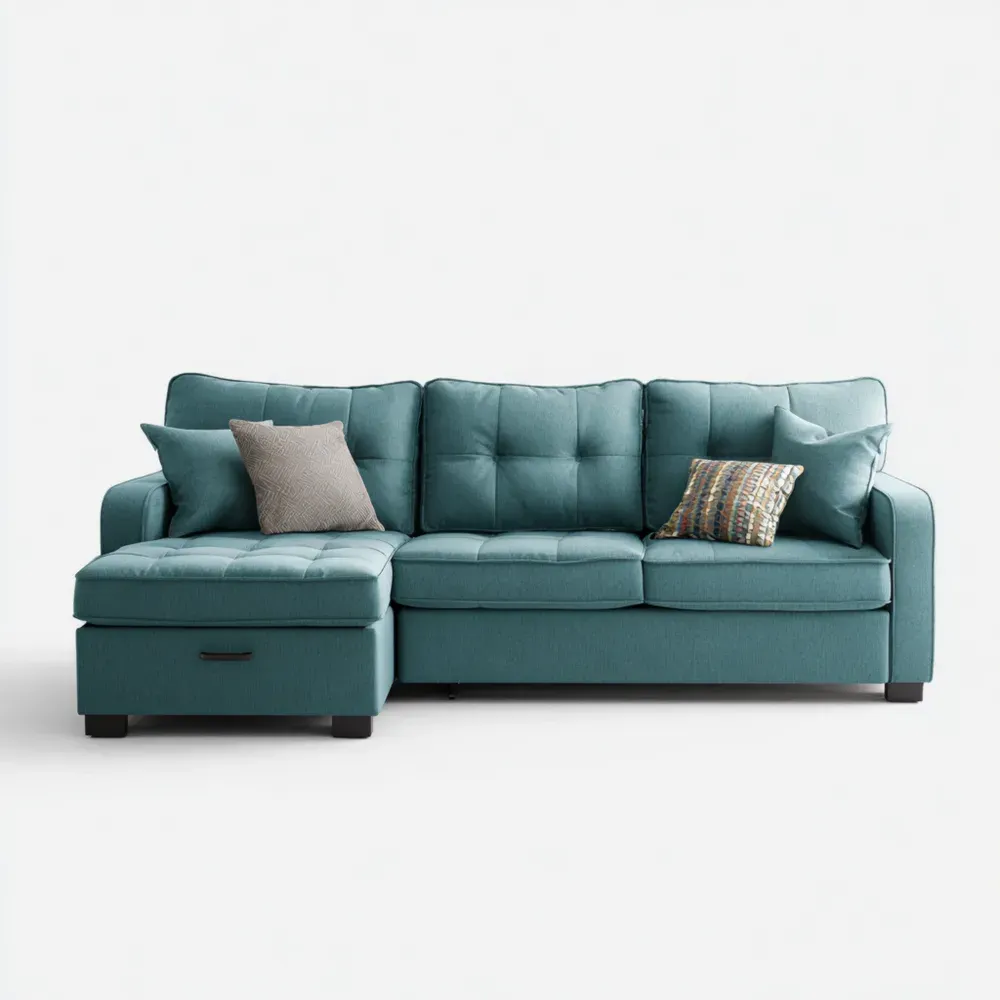 Sofá seccional 230x95x85 cm - Tela Azul Turquesa - Diseño moderno