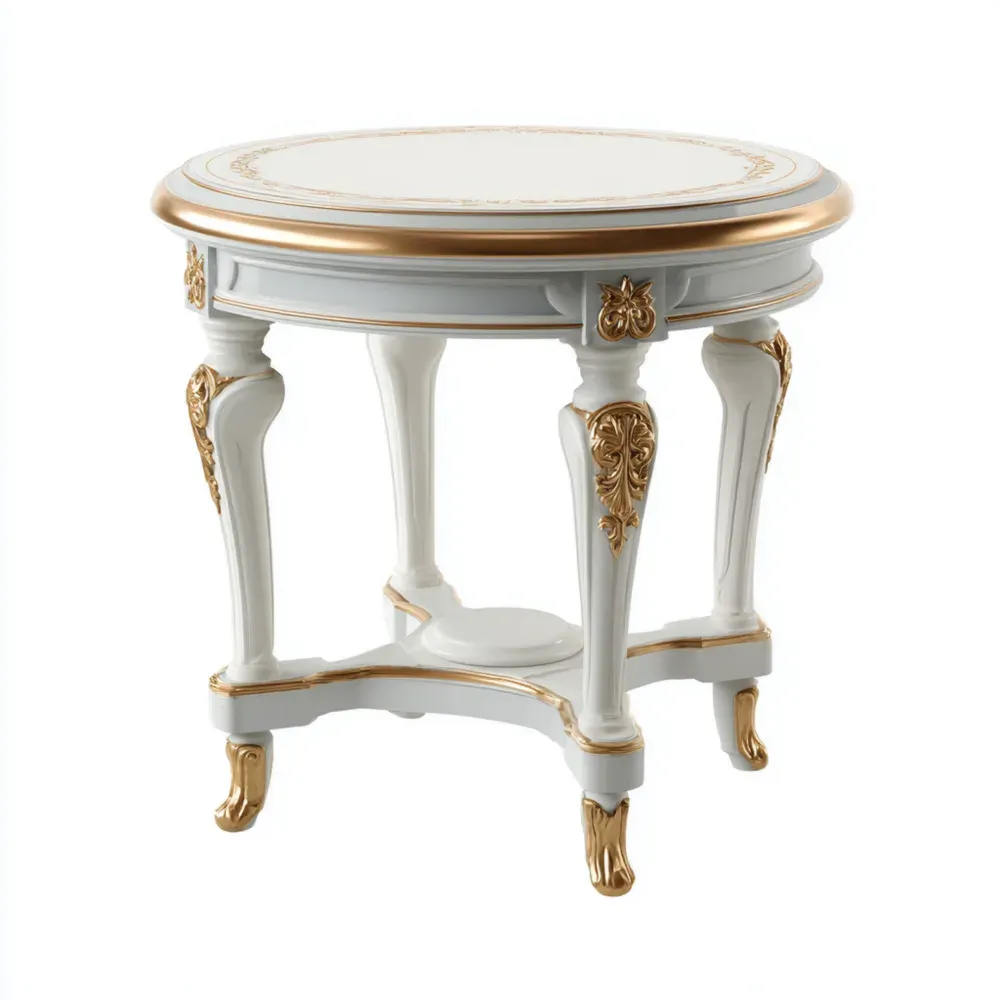 Mesa auxiliar redonda 60x60x50 cm madera Blanco/Dorado - Estilo clásico