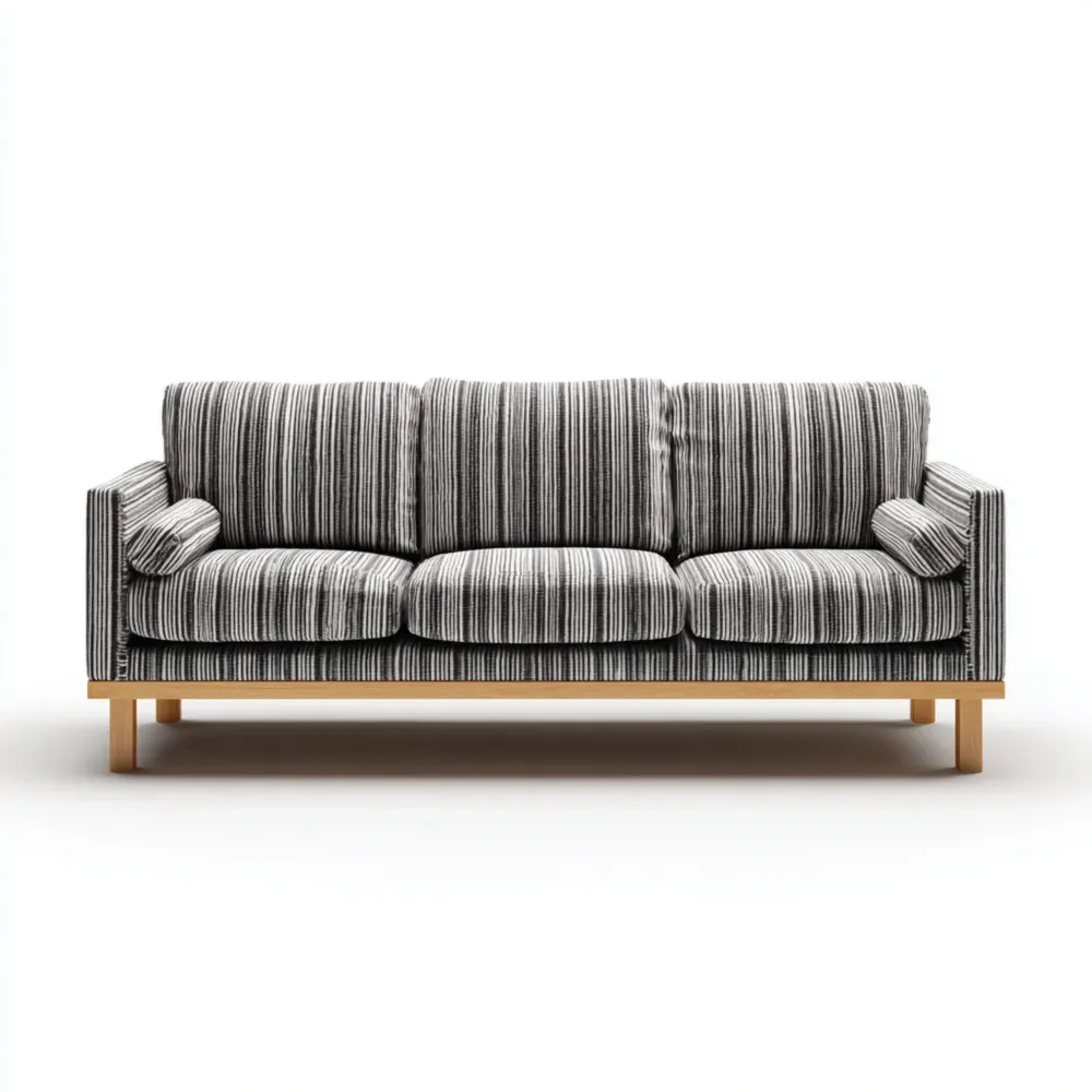 Sofá de Tela con Rayas Moderno – 200x90x75 cm – Gris y Negro