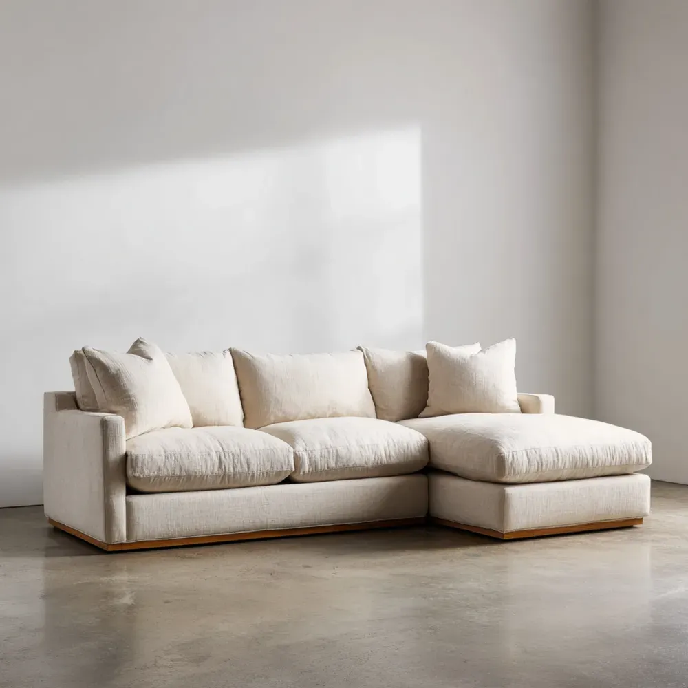 Sofá seccional moderno de lino 280x150x85 cm – Beige