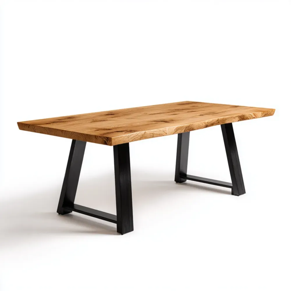 Mesa de comedor de madera maciza 200x100x75 cm - Marrón/Negro - diseño industrial