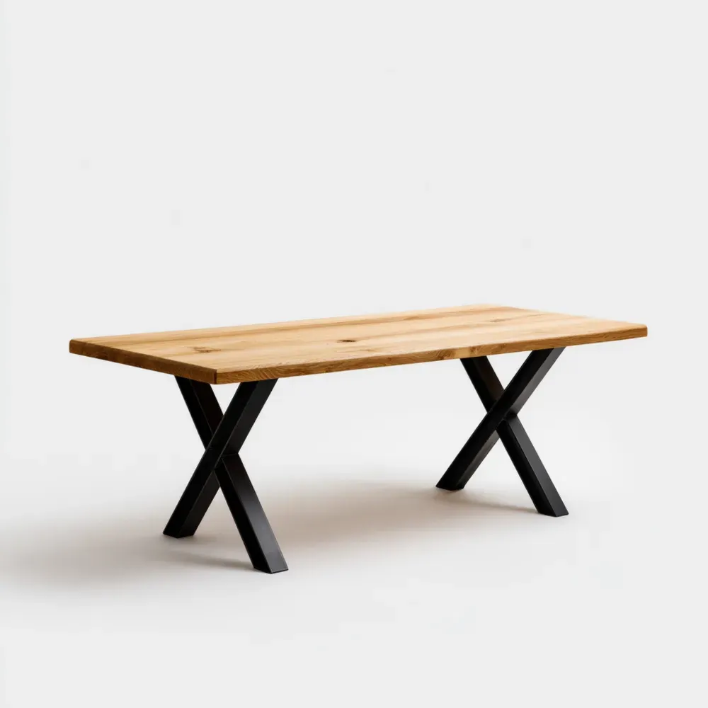 Mesa de comedor de madera maciza 180x90x75 cm - Natural/Negro - Estilo industrial