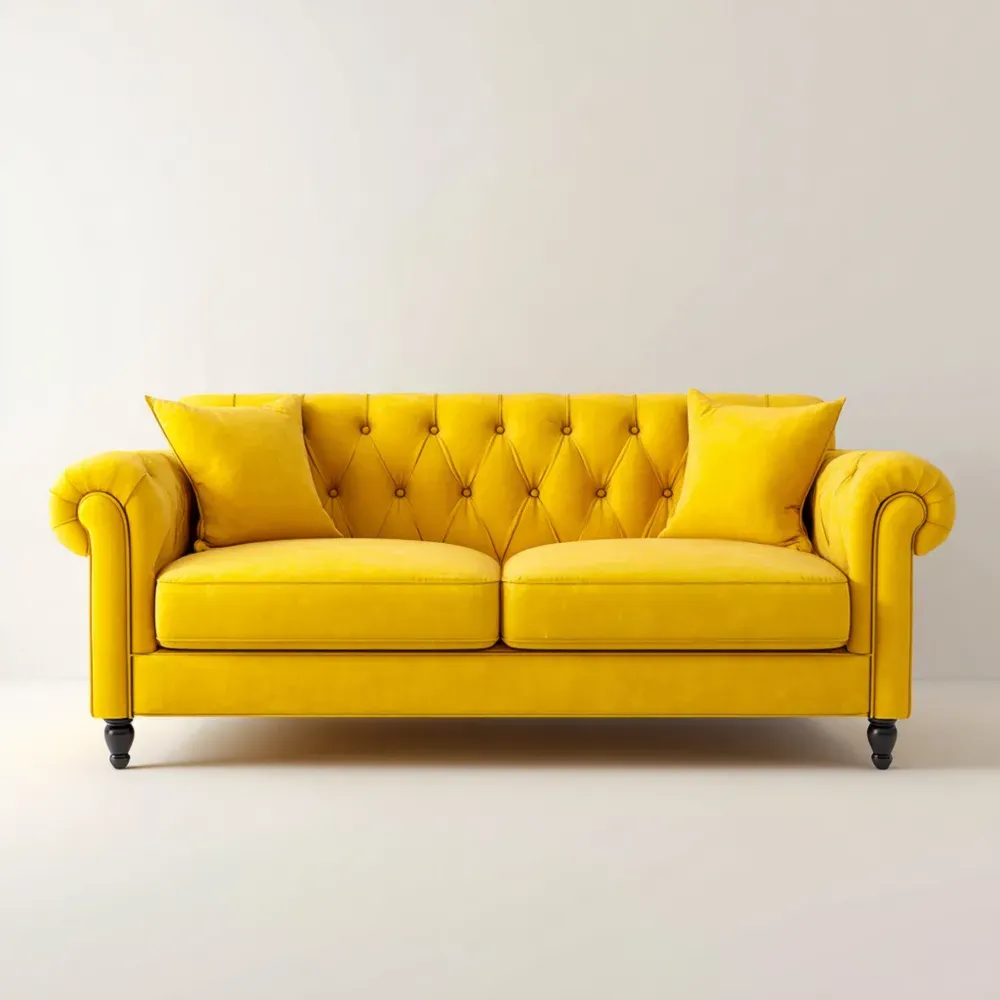 Sofá de tres plazas Acolchado 180x85x75 cm – Amarillo – Estilo Clásico
