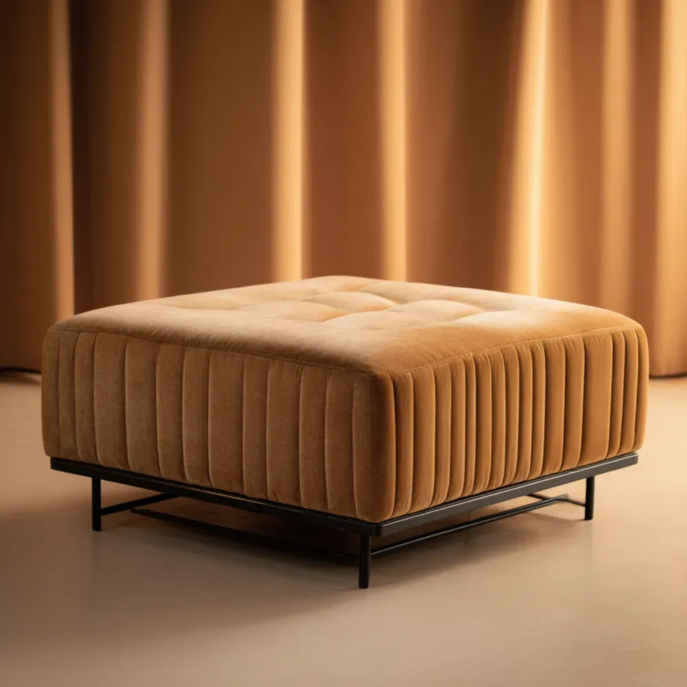 Reposapiés Tapizado Terciopelo 70x70x40 cm - Marrón - Diseño Moderno