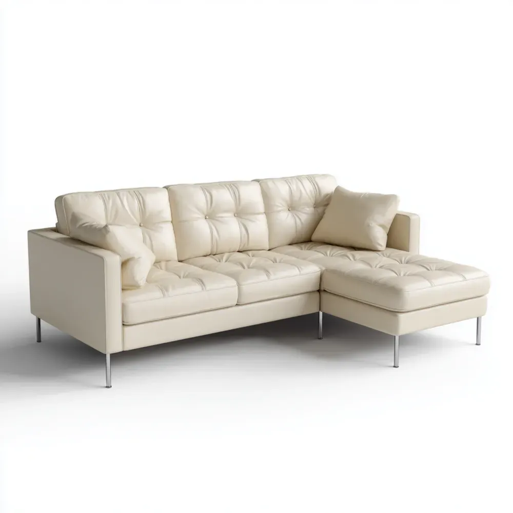 Sofá Seccional Tapizado en Cuero Sintético 220x85x90 cm – Crema – Diseño Contemporáneo