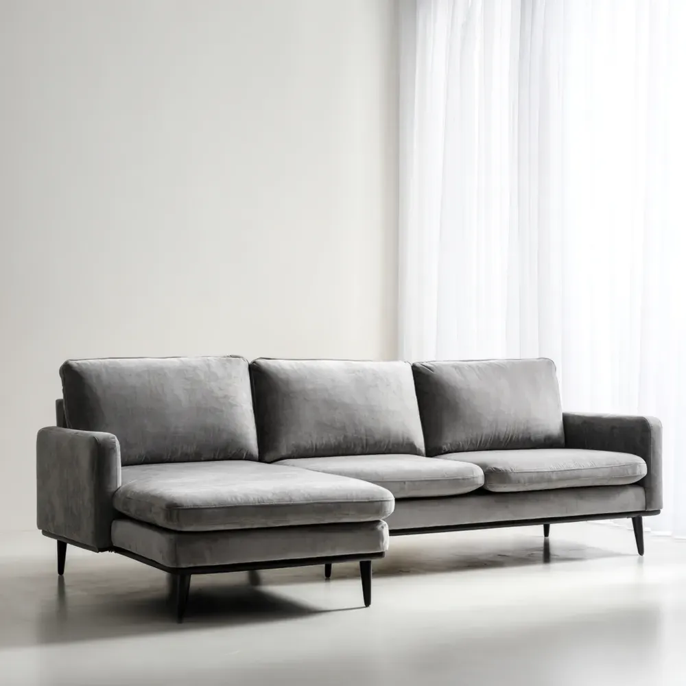 Sofá Seccional Tela 290x90x85 cm – Gris Claro