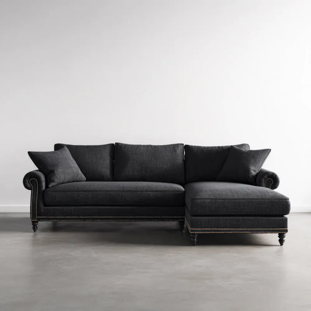 Sofá Seccional Tapizado en Tela 250x90x85 cm – Negro – Estilo Clásico