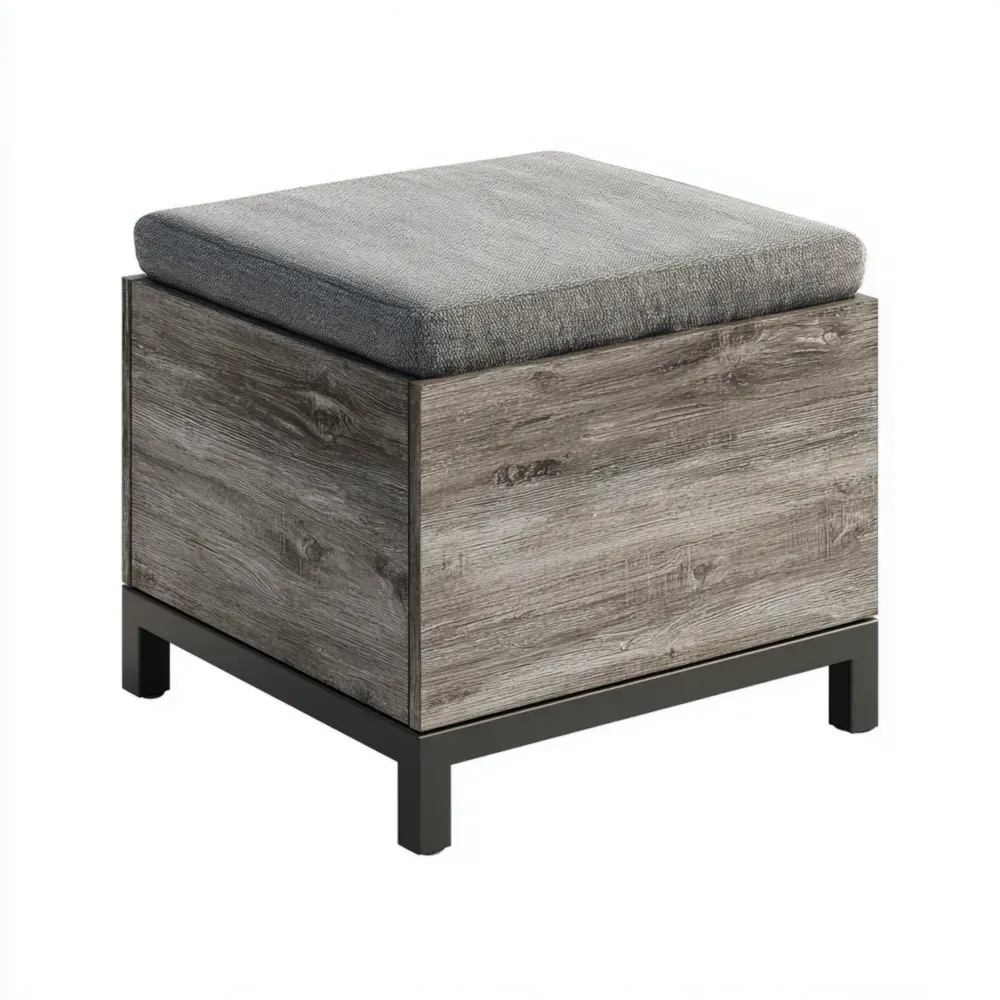 Reposapiés de Madera y Tela 38x38x40 cm - Gris Oscuro - Diseño Moderno