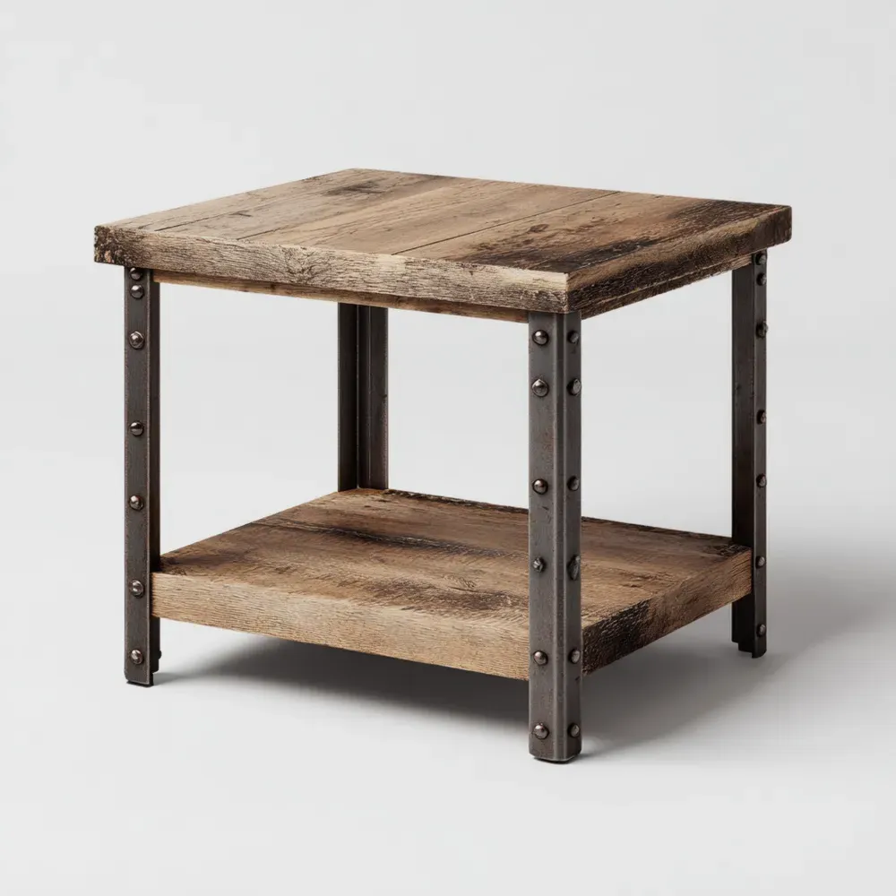 Mesa auxiliar de estilo industrial 50x50x50 cm - Madera Natural/Metal Oscuro