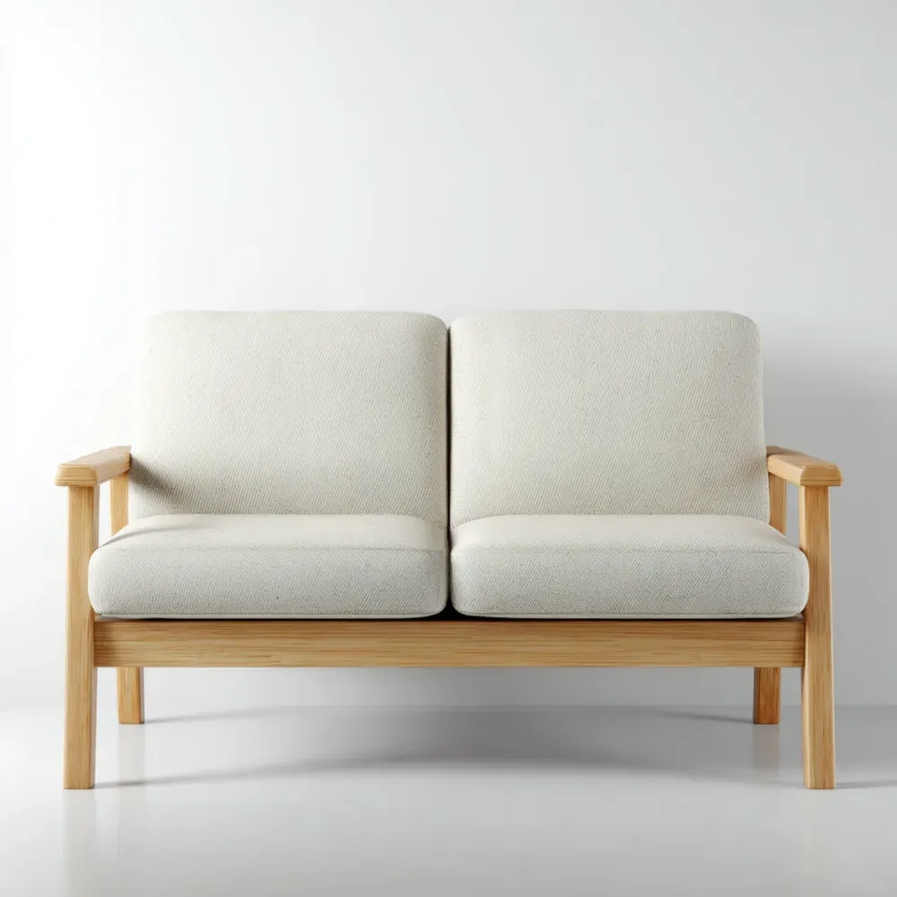 Sofá de dos plazas 120x75x80 cm Madera y Tela Blanco – Diseño Minimalista