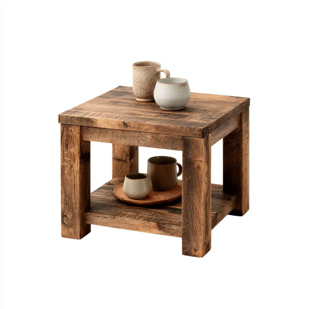 Mesa auxiliar de madera reciclada 45x45x45 cm - Natural