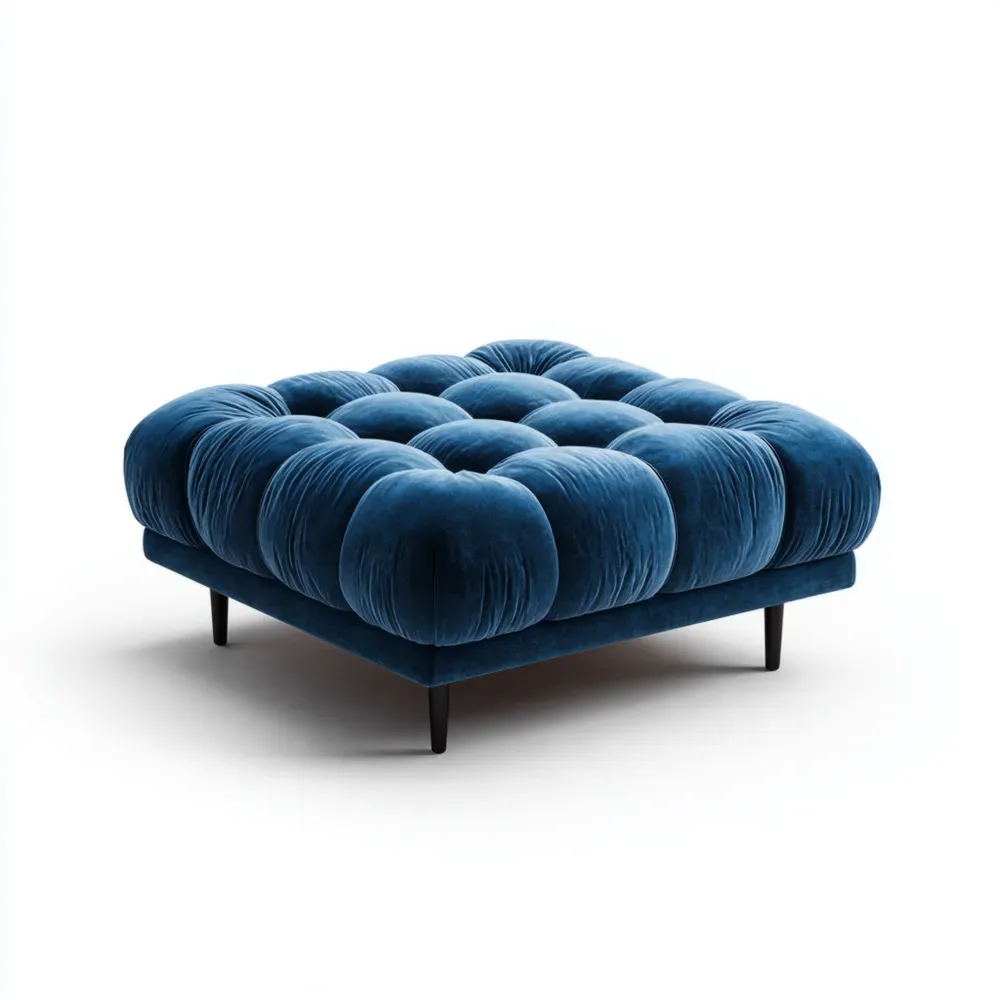 Puff de Terciopelo 80x80x40 cm – Azul – Diseño Moderno